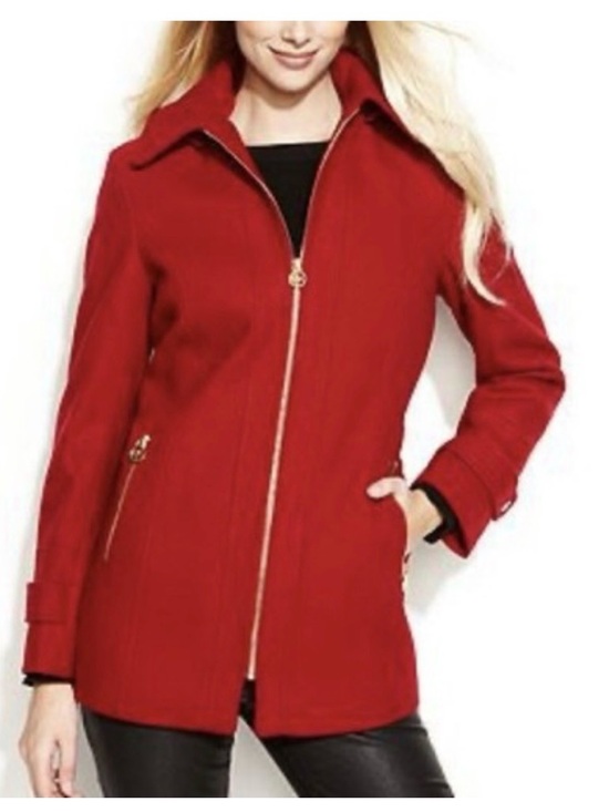 Michael Kors Jackets & Blazers - Michael Kors Red Zip-Front Pea Coat with Gold Hardware Size Medium